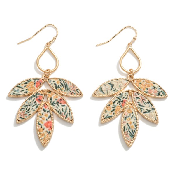 Wholesale floral Print Leather Leaf Drop Earrings L