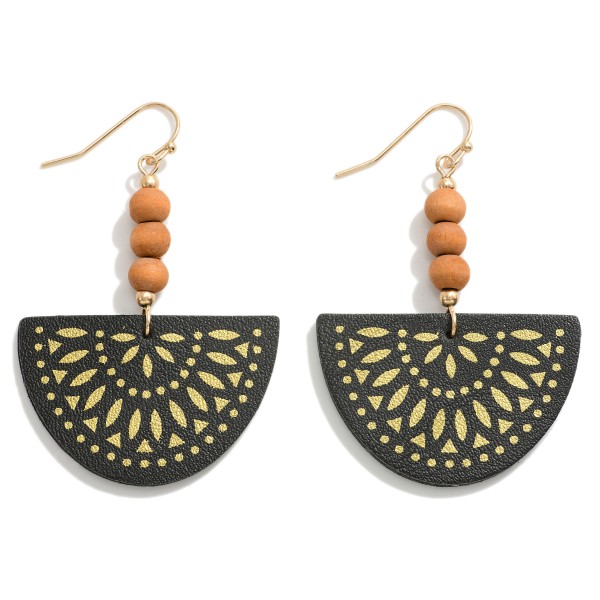 Wholesale leather Wedge Drop Earrings Wood Bead Accents L