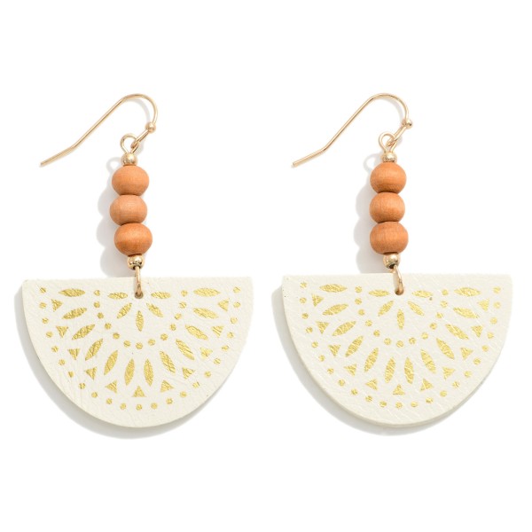 Wholesale leather Wedge Drop Earrings Wood Bead Accents L