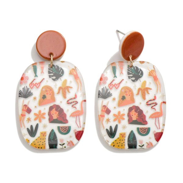 Wholesale acetate Artsy Tropical Summer Print Drop Earrings L