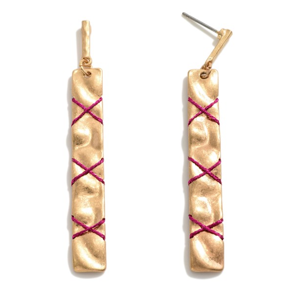 Wholesale hammered Square Metal Drop Earrings Twine Accent L