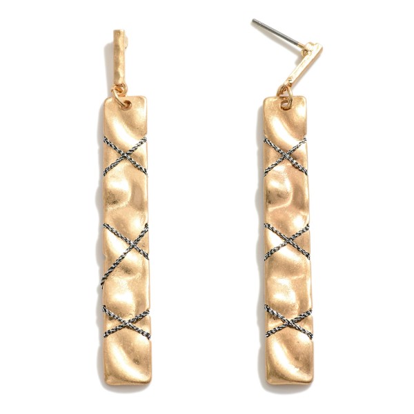 Wholesale hammered Square Metal Drop Earrings Twine Accent L