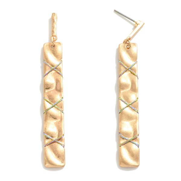 Wholesale hammered Square Metal Drop Earrings Twine Accent L