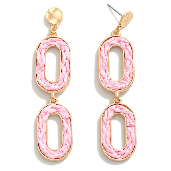 Linked Oval Drop Earrings Featuring Woven Raffia Details

- Approximately 2.5" L 