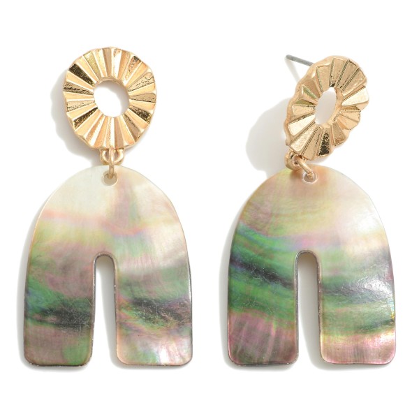 Wholesale iridescent Shell Arch Drop Earrings Gold Sunburst Details L