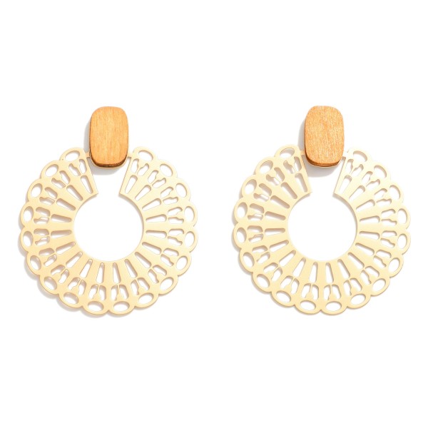 Wholesale filigree Gold Drop Earrings Wood Details L