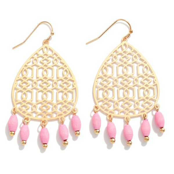 Wholesale geometric Laser Cut Drop Earrings Wooden Bead Tassel Accents L
