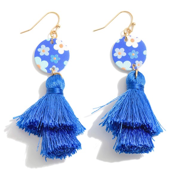 Enamel Flower Drop Earring With Tassel Detail

- Approximately 3" L