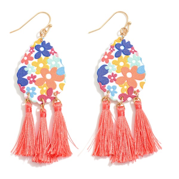 Wholesale teardrop Resin Flower Drop Earrings Tassel Detail L