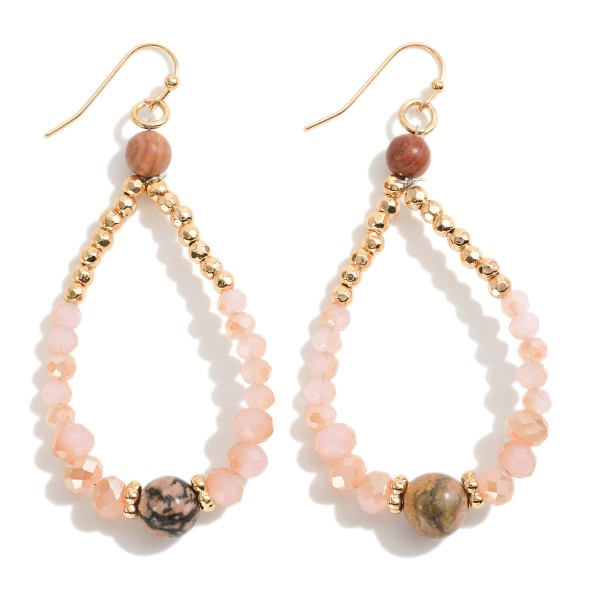 Faceted Bead Teardrop Earrings Featuring Natural Stone Accent 

- Approximately 2.5" L