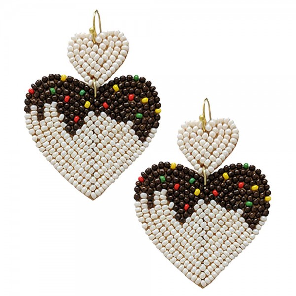 Seed Beaded Chocolate Dipped Heart Drop Earrings

- Approximately 2" L