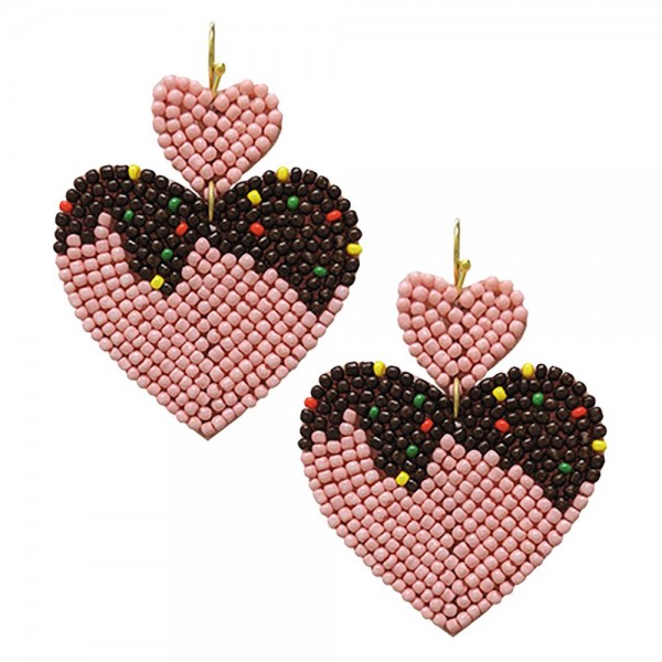 Wholesale seed Beaded Chocolate Dipped Heart Drop Earrings L