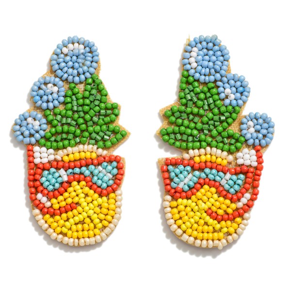 Seed Beaded Drop Earrings Featuring Summer Pineapple With Sunglasses

- Approximately 2.5" L