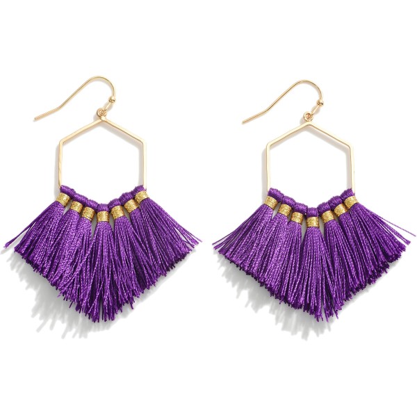 Wholesale fringe Tassel Hexagon Drop Earrings Gold L