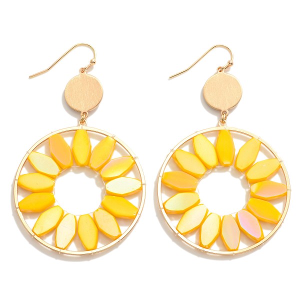 Wholesale metal Drop Earrings Iridescent Beaded Flower Petals L