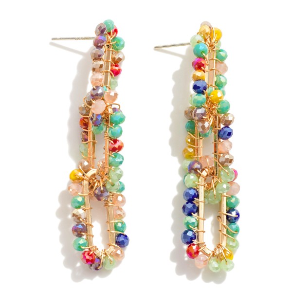 Wholesale linked Beaded Chain Link Drop Earrings L
