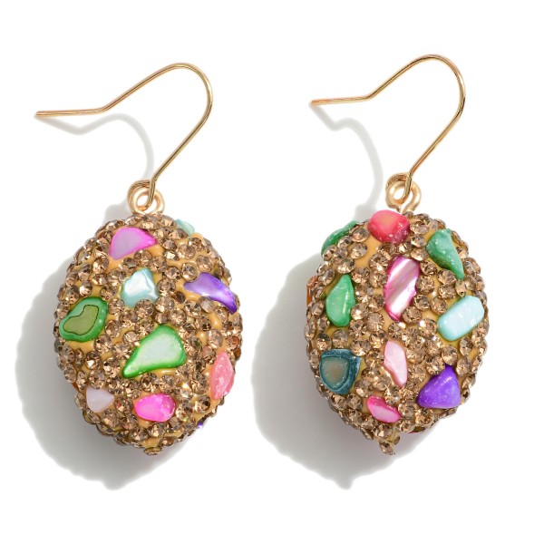 Rhinestone and Natural Stone Inlayed Mosaic Drop Earrings

- Approximately 1.75" L