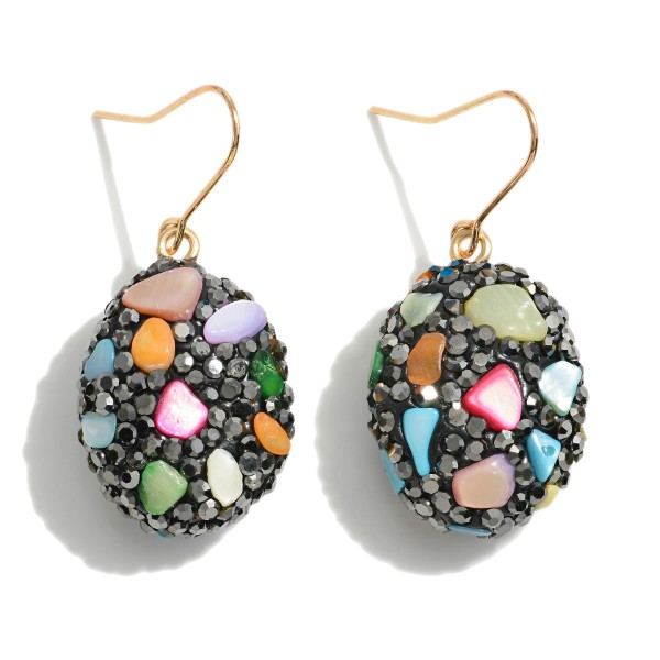 Wholesale rhinestone Natural Stone Inlayed Mosaic Drop Earrings L