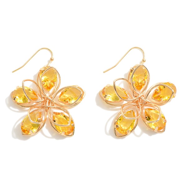 Wholesale gold Metal Flower Drop Earring Rhinestone Accent L
