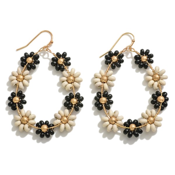Wholesale beaded Flower Drop Earring Gold Accent L