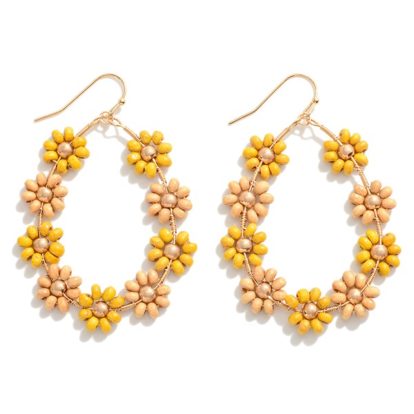 Wholesale beaded Flower Drop Earring Gold Accent L
