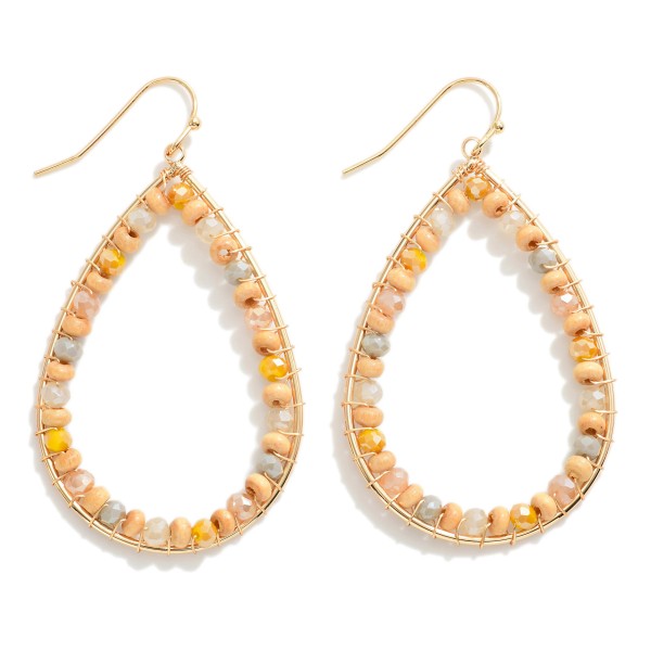 Wholesale gold Teardrop Earrings Wood Faceted Beaded Details L