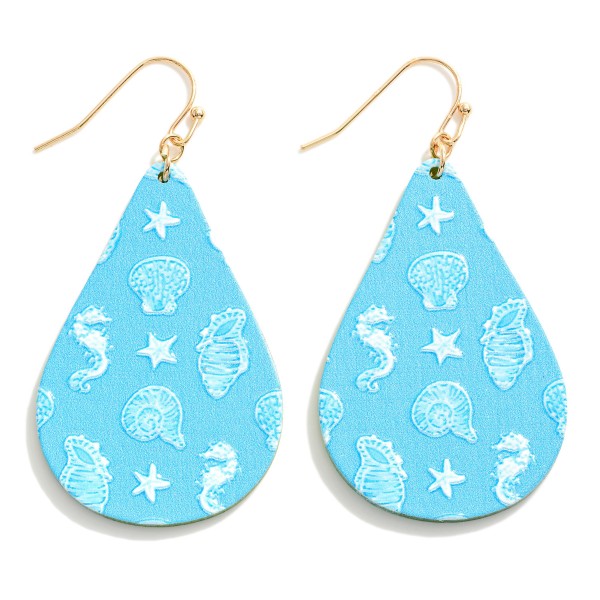 Wood Teardrop Earrings Featuring Under The Sea Print 

- Approximately 2.25" L