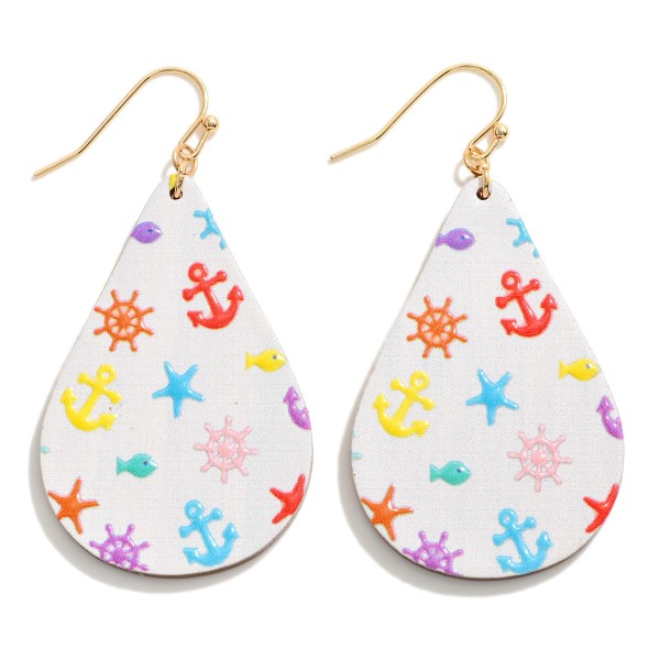 Wood Teardrop Earrings Featuring Anchor Print

- Approximately 2" L