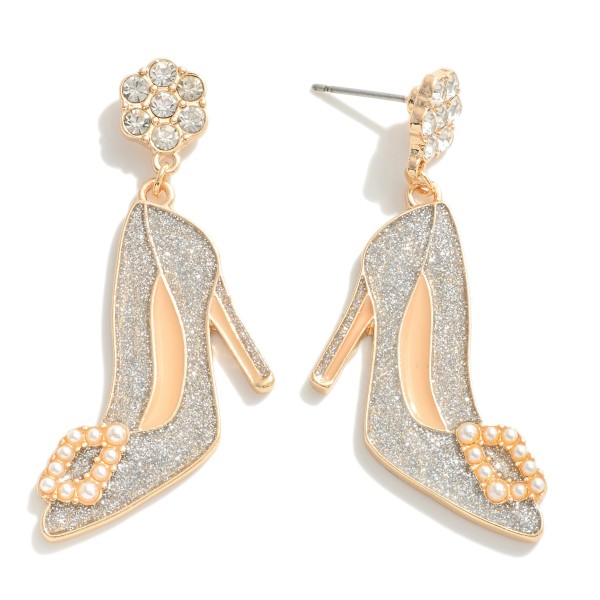 Enamel Wedding Heel Drop Earring With Pearl Accents 

- Approximately 1.75" L