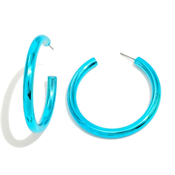 Metallic Finish Metal Drop Hoop Earrings

- Approximately 1.75" L 