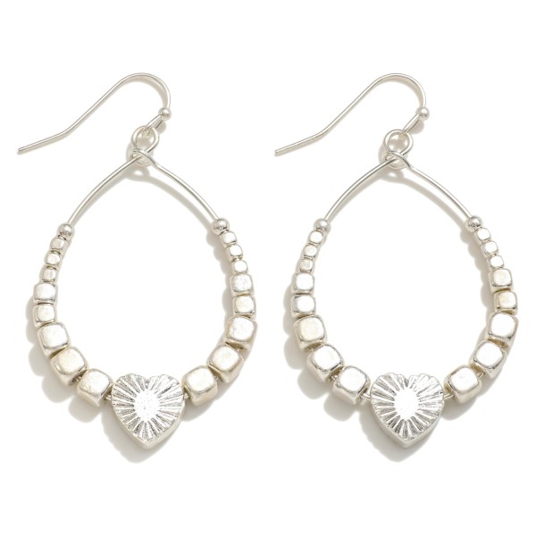 Dainty Metal Teardrop Earrings Featuring Beaded & Heart Details

- Approximately 1.75" L