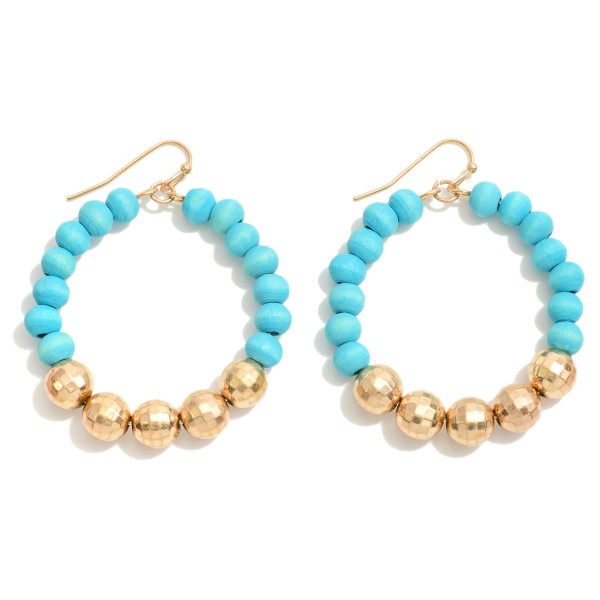 Wholesale circular Wood Beaded Drop Earrings Gold Disco Beads L