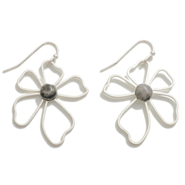 Wholesale metal Flower Drop Earrings Semi Precious Natural Stone Detail L