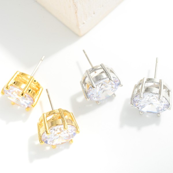 Round Cubic Zirconia Stud Earring

- Approximately 12mm 