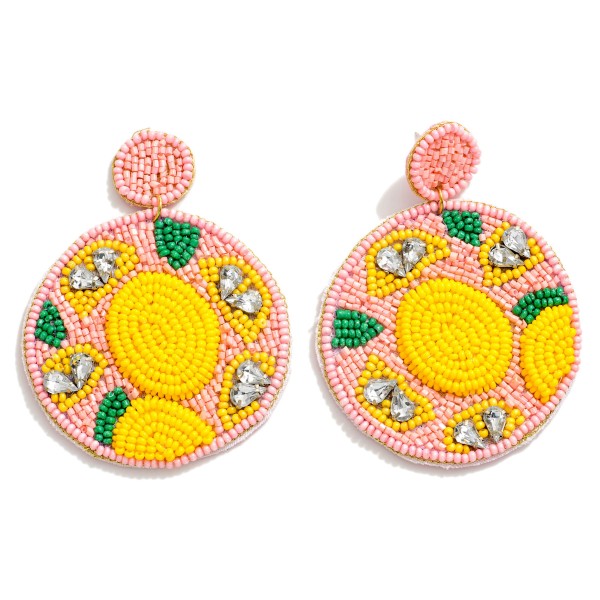 Seed Bead Lemon Drop Earrings With Rhinestone Accents

- Approximately 3" L