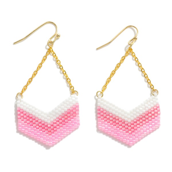 Chain Link and Seed Bead Chevron Drop Earrings

- Approximately 2.25" L