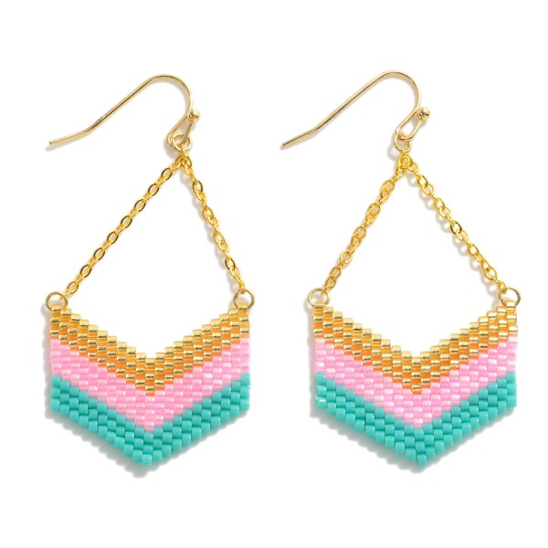 Wholesale chain Link Seed Bead Chevron Drop Earrings L