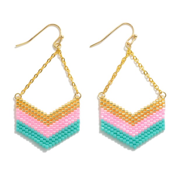 Chain Link and Seed Bead Chevron Drop Earrings

- Approximately 2.25" L