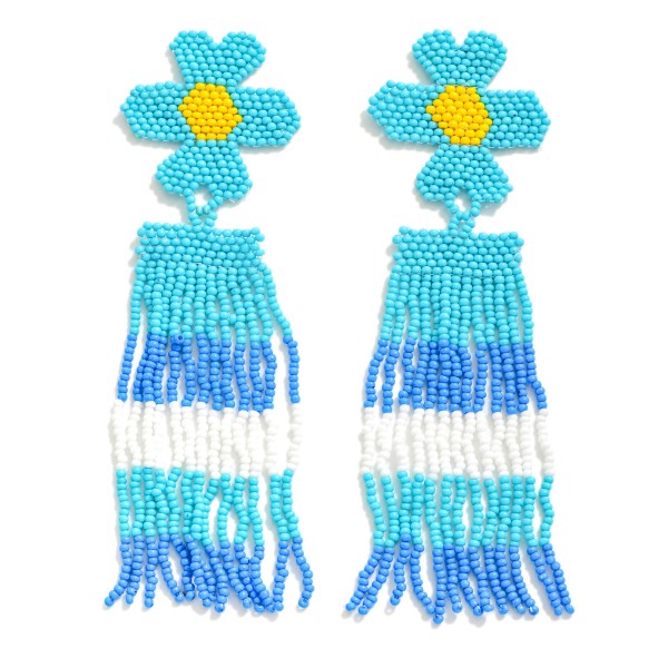 Wholesale seed Bead Flower Post Drop Earrings Long Striped Seed Bead Tassels L