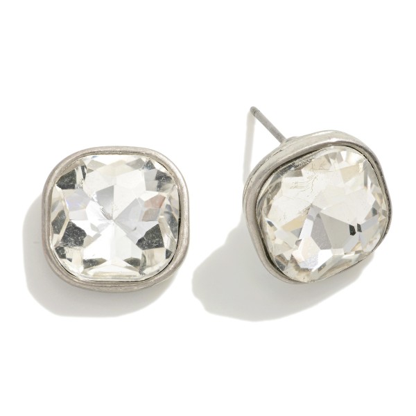 Wholesale cushion Cut Rhinestone Stud Earrings W