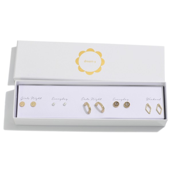 Wholesale set Earrings Pearl Hammered Gold Designs L