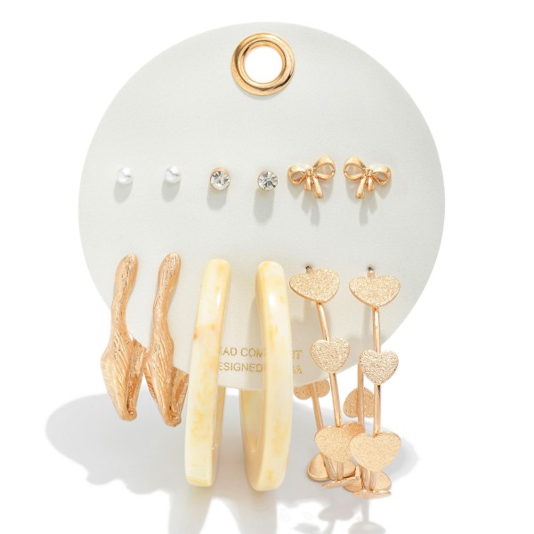 Wholesale set Six Earrings Textured Metal Drop Hoop Bow Stud Earrings L Drop Hoo