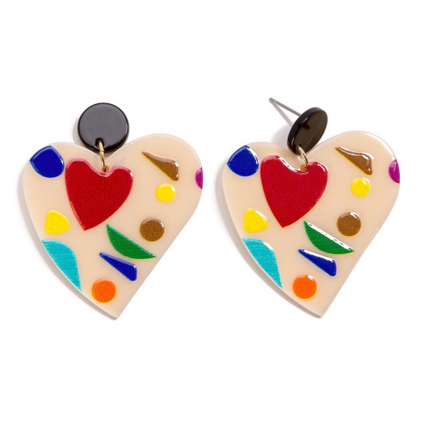 Resin Drop Heart Earrings Featuring Retro Geometric Design

- Approximately 1.75" L