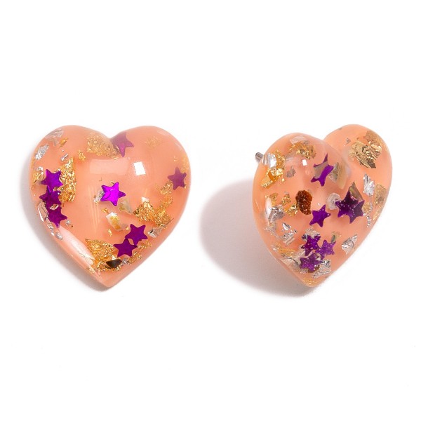 Resin Heart Stud Earrings Featuring Star Glitter Inlay 

- Approximately 0.5" L