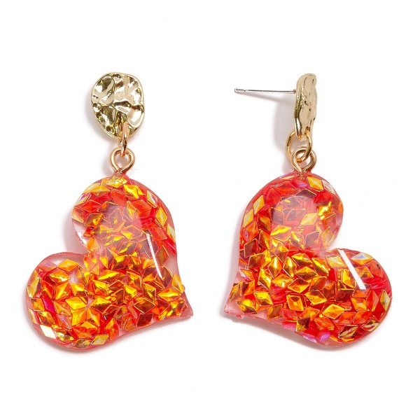 Wholesale iridescent Glitter Resin Heart Drop Earrings L