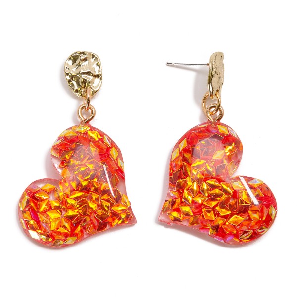 Iridescent Glitter Resin Heart Drop Earrings 

- Approximately 1.5" L 