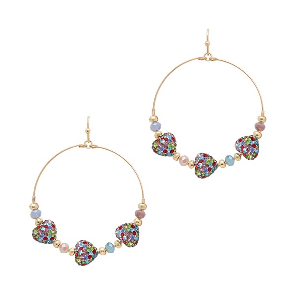 Dainty Circular Drop Earrings Featuring Beaded and Rhinestone Studded Heart Details

- Approximately 2" L