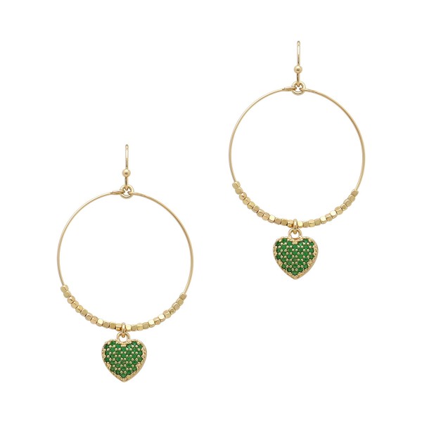 Wholesale dainty Circular Drop Earrings Beaded Rhinestone Heart Pendant Details