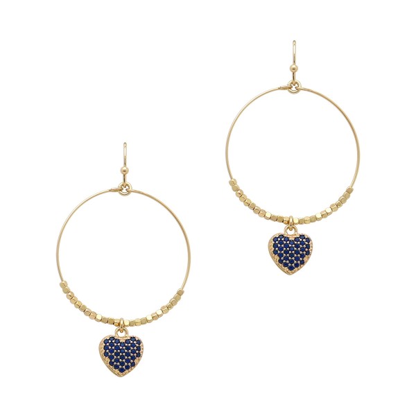 Wholesale dainty Circular Drop Earrings Beaded Rhinestone Heart Pendant Details