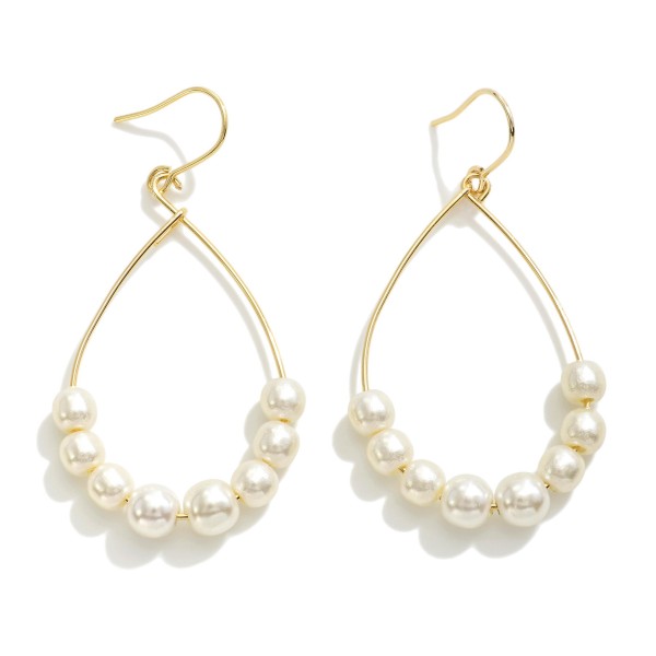 Wholesale dainty Teardrop Metal Earrings Medium Pearl Beaded Accent L Handmade K